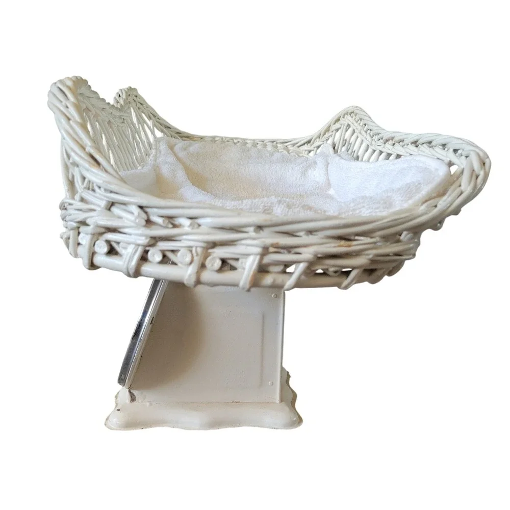 VTG Wicker Baby Scale Antique Nursery Decor Photo Prop Cottagecore Shabby Chic